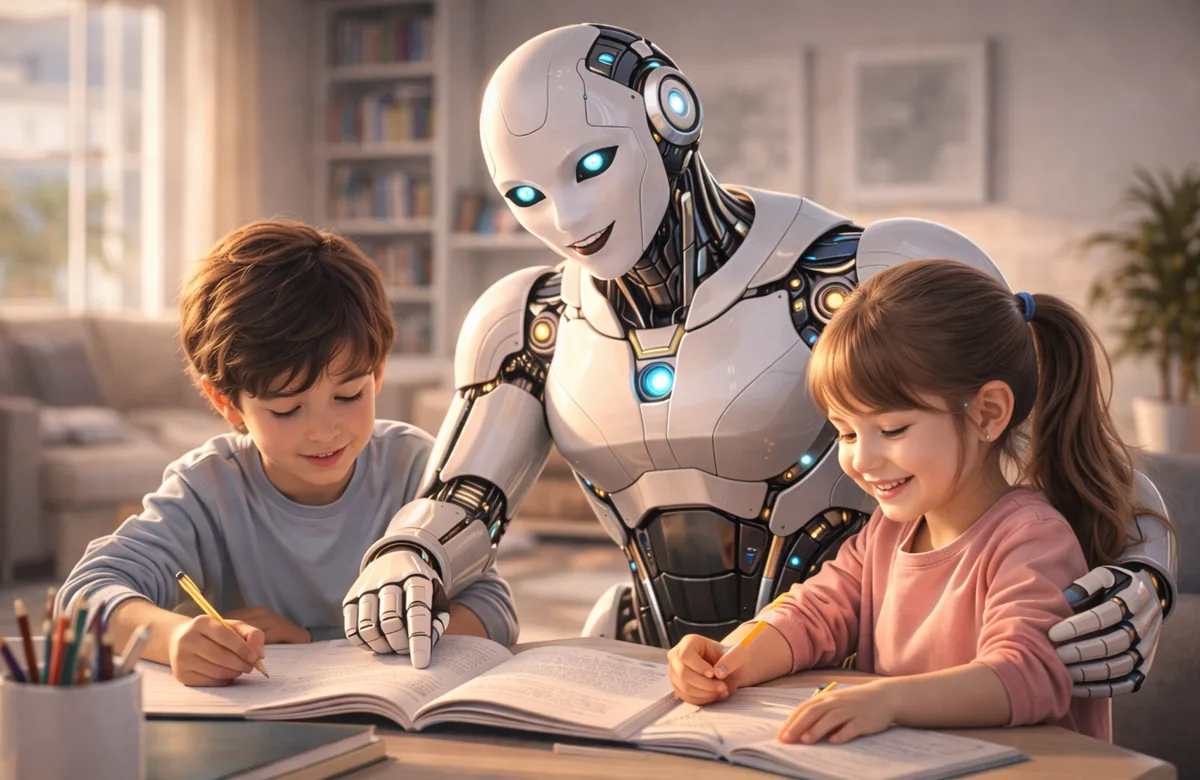 A robot helping children with their homework.
